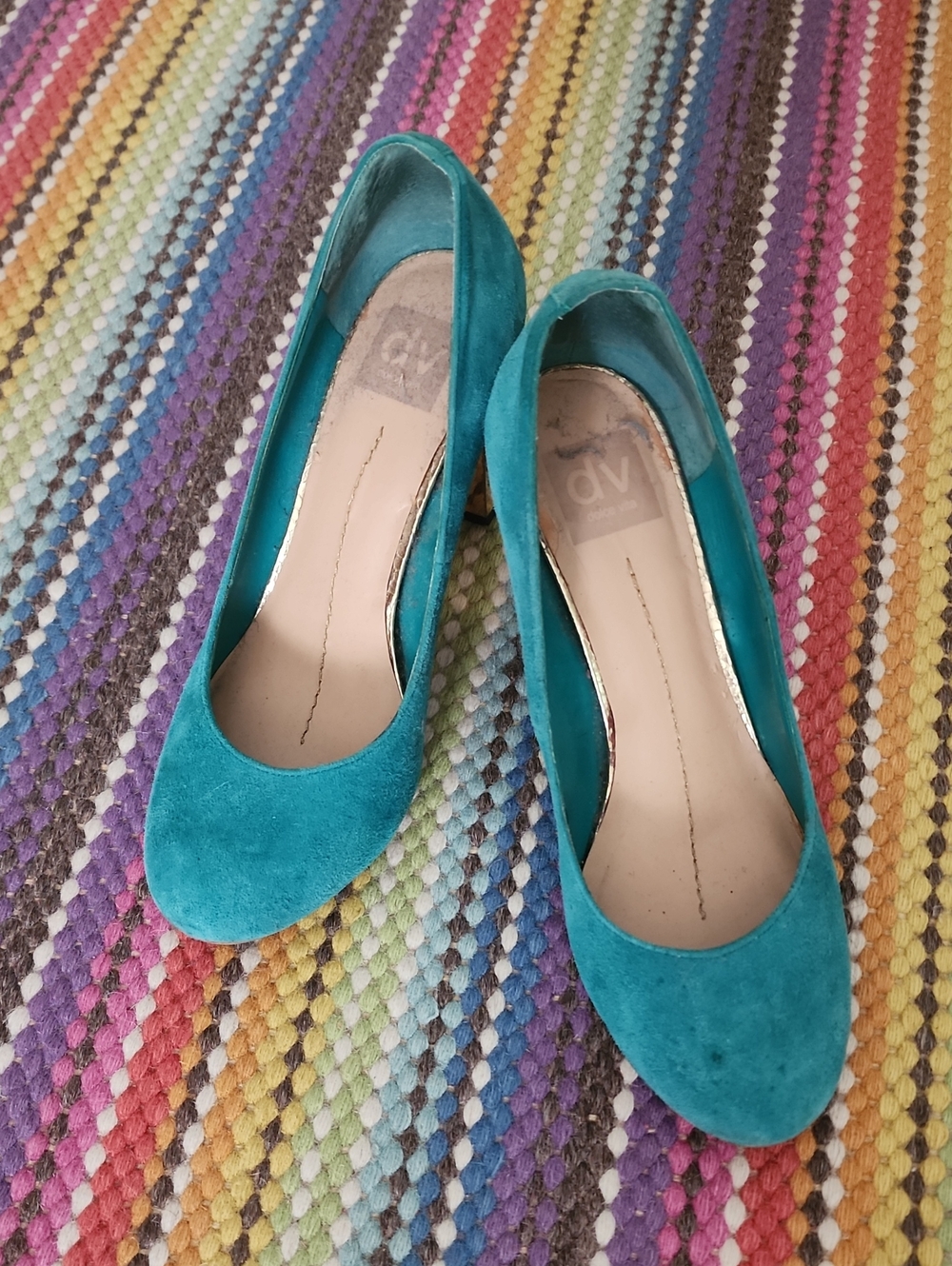 Dolce Vida Teal Suede Pumps With Gold Heel Size 8